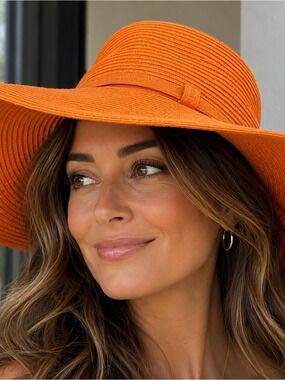 Shade & Shore Bright Orange Wide Brim Floppy Sun Hat UPF Beach Hat